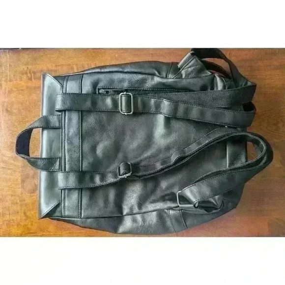 Black Vegan Leather Backpack Laptop, Bookback Unisex - Picture 2 of 2